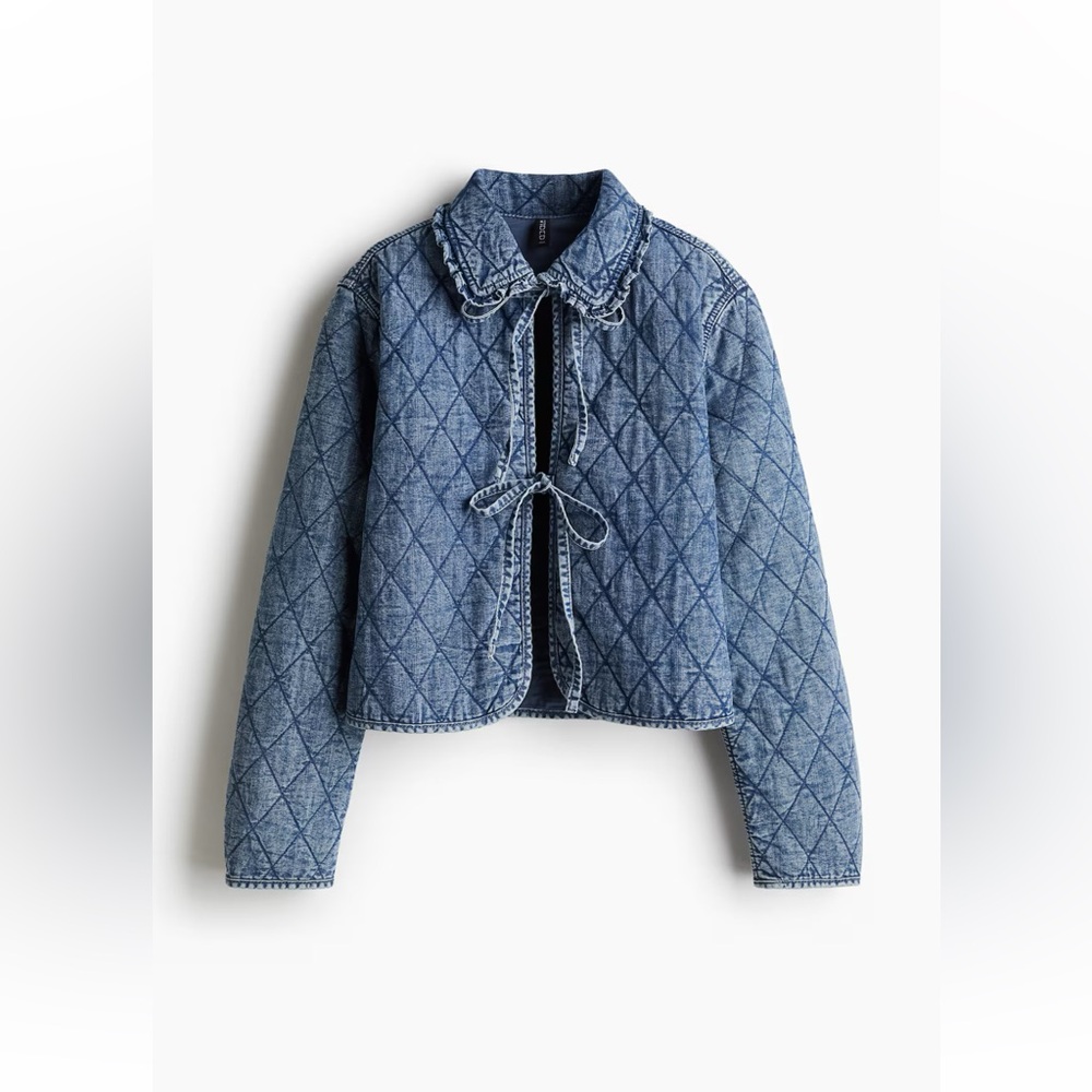 Blue Quilted Denim Jacket with Bow Tie - Picture 5 of 8